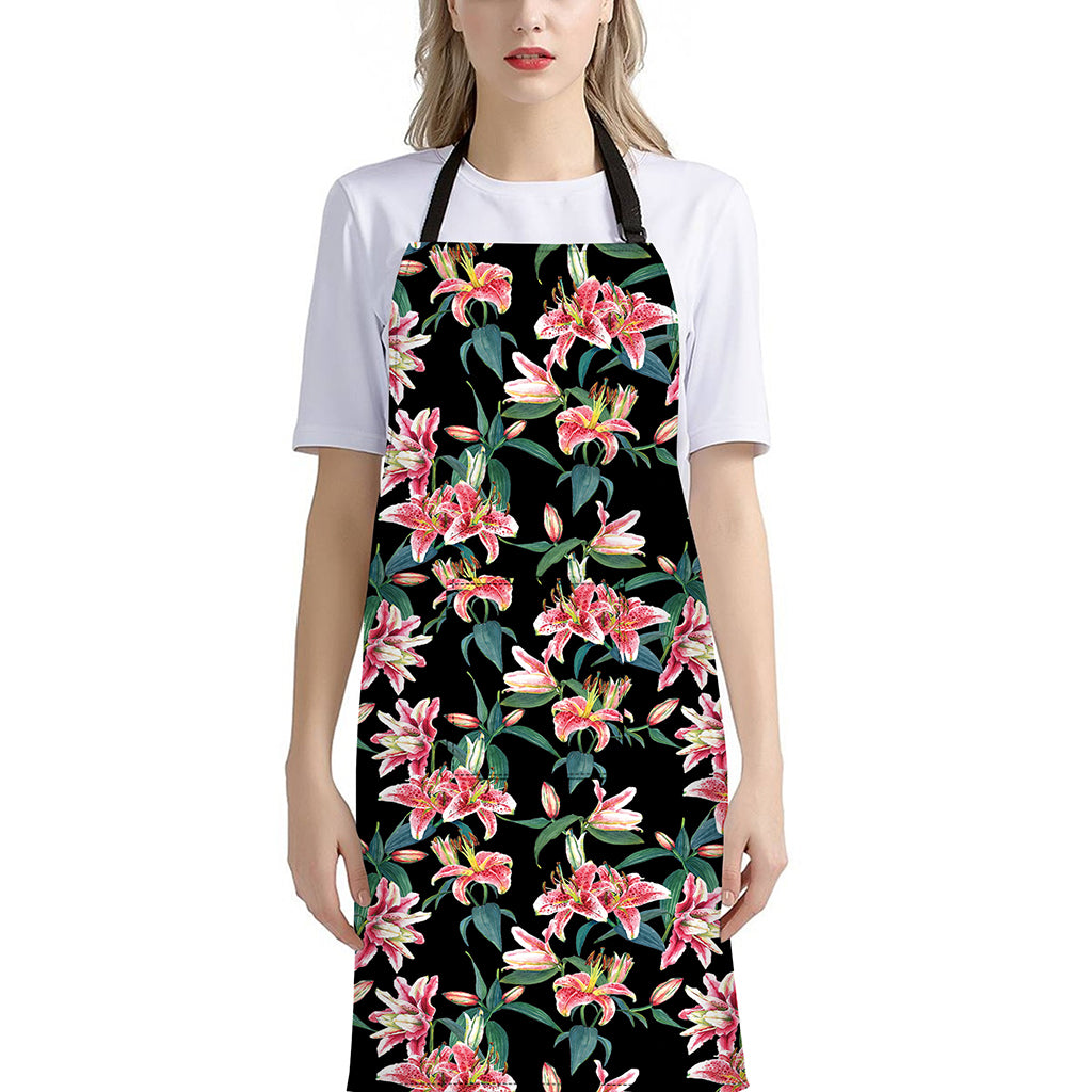 Watercolor Tropical Lily Pattern Print Bib Apron With Pocket