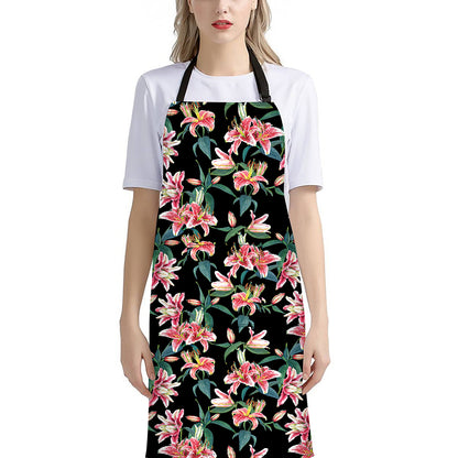 Watercolor Tropical Lily Pattern Print Bib Apron With Pocket