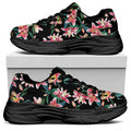 Watercolor Tropical Lily Pattern Print Black Chunky Shoes