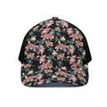 Watercolor Tropical Lily Pattern Print Black Mesh Trucker Hat