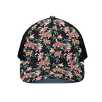 Watercolor Tropical Lily Pattern Print Black Mesh Trucker Cap