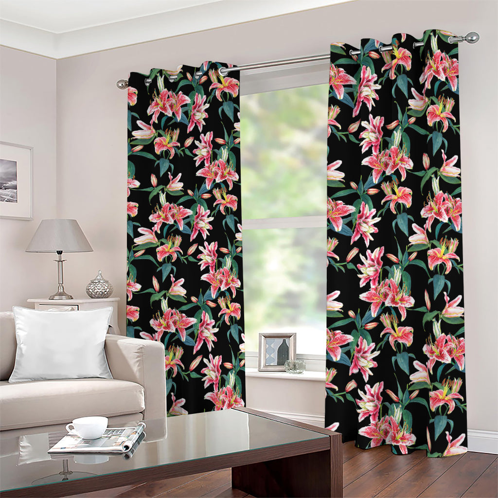 Watercolor Tropical Lily Pattern Print Blackout Grommet Curtains