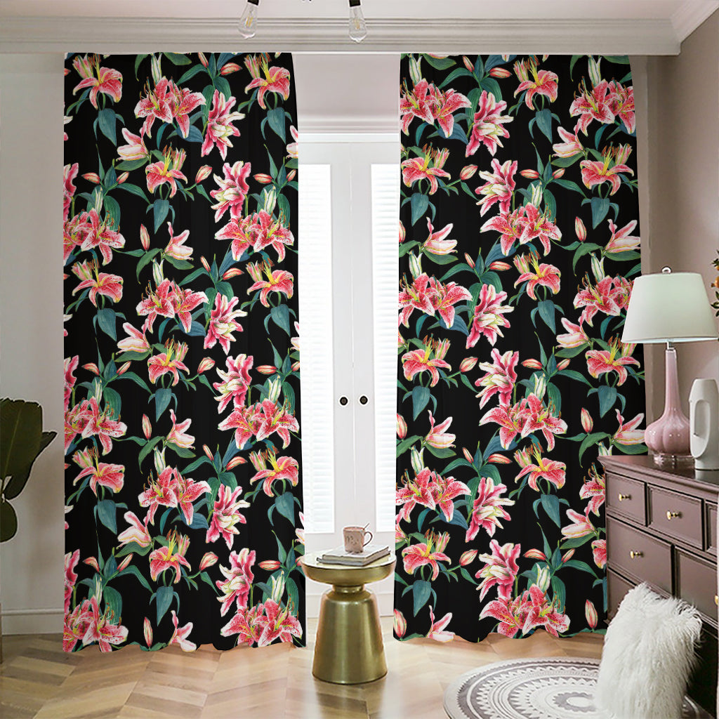 Watercolor Tropical Lily Pattern Print Blackout Pencil Pleat Curtains