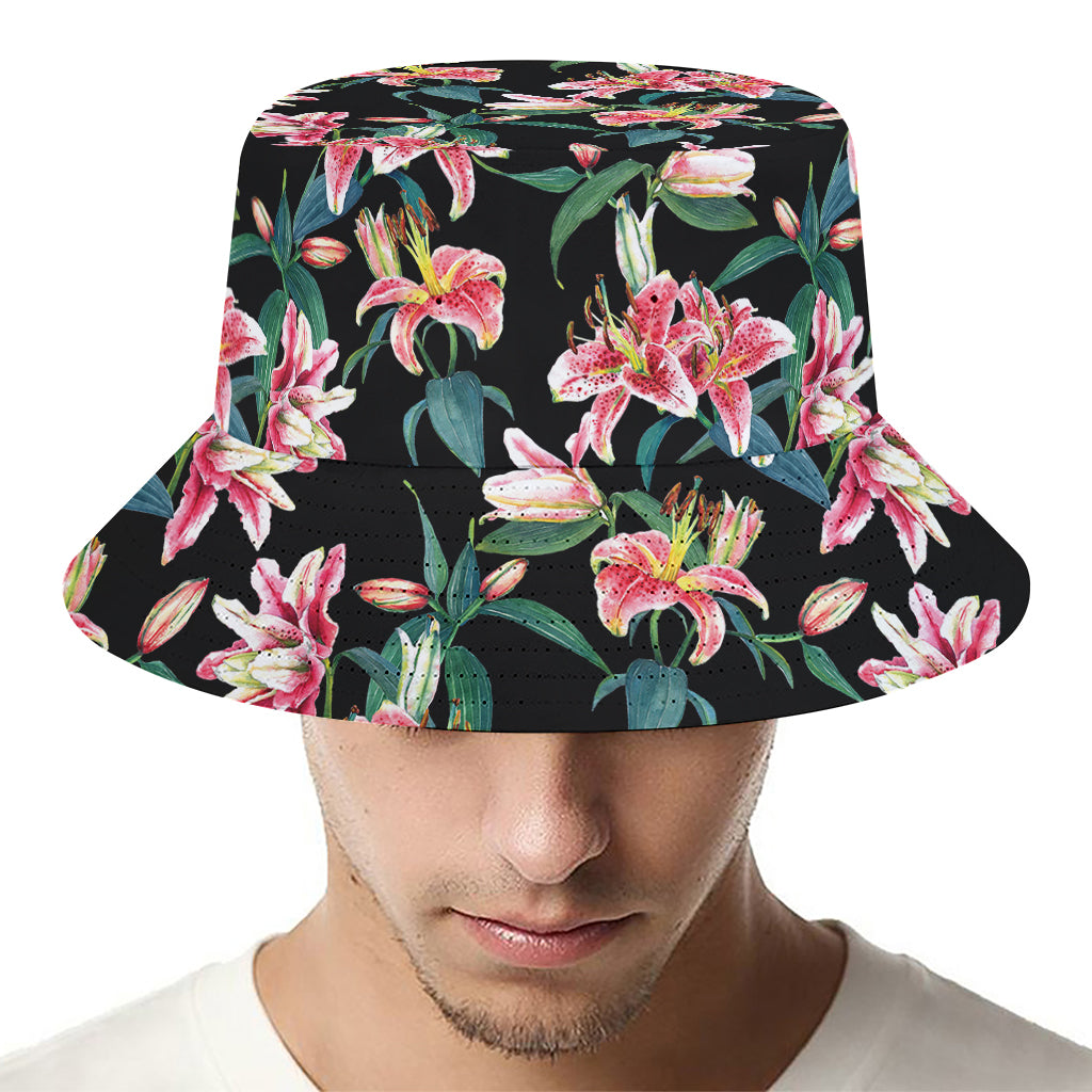 Watercolor Tropical Lily Pattern Print Bucket Hat