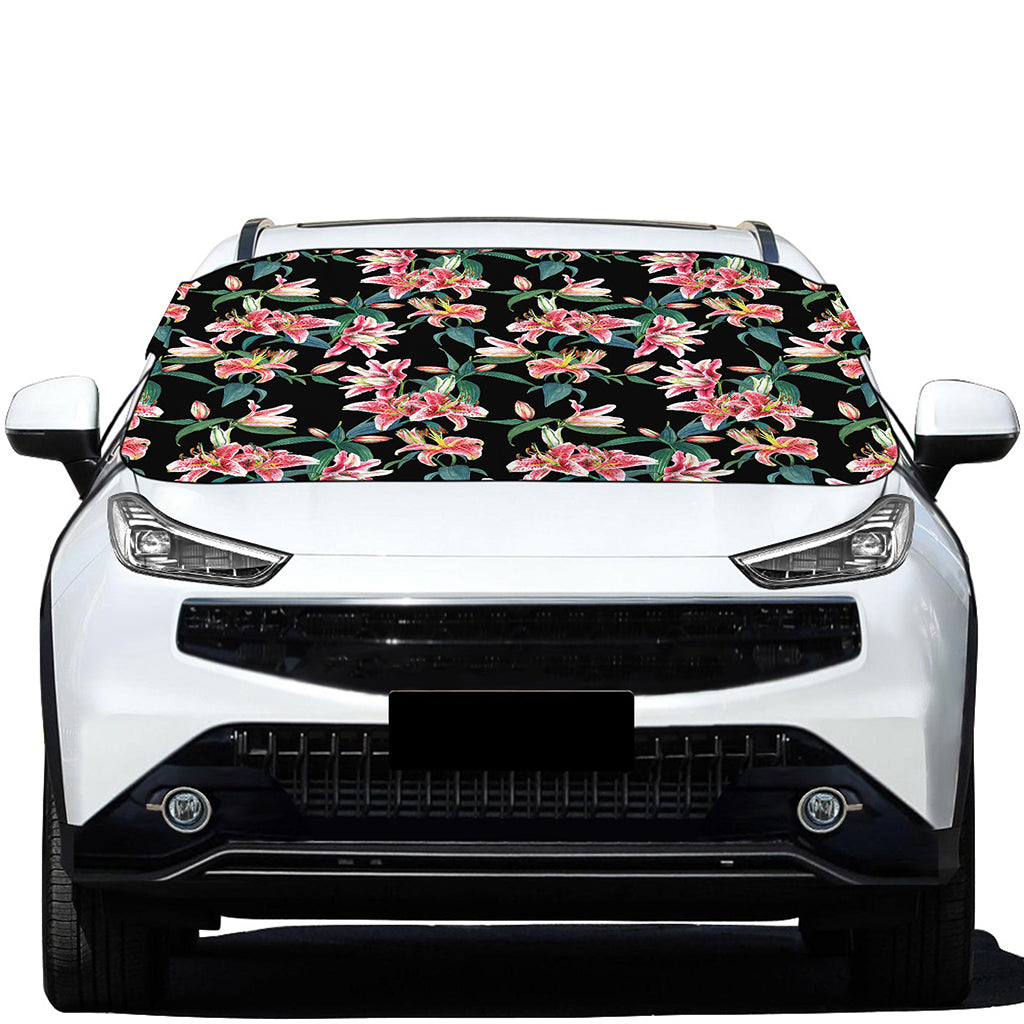 Watercolor Tropical Lily Pattern Print Car Windshield Snow Cover