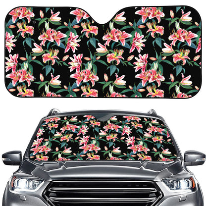 Watercolor Tropical Lily Pattern Print Car Windshield Sun Shade