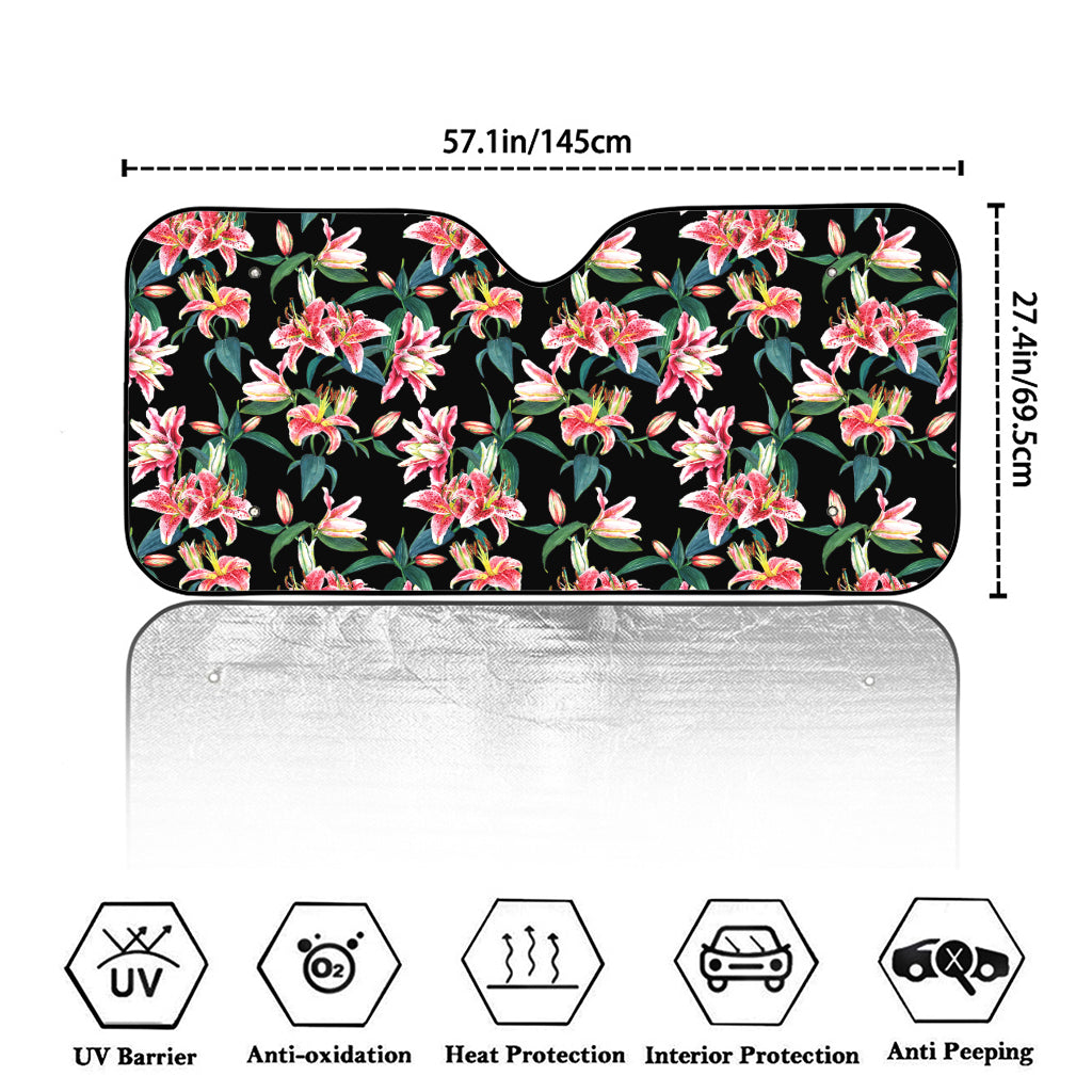 Watercolor Tropical Lily Pattern Print Car Windshield Sun Shade