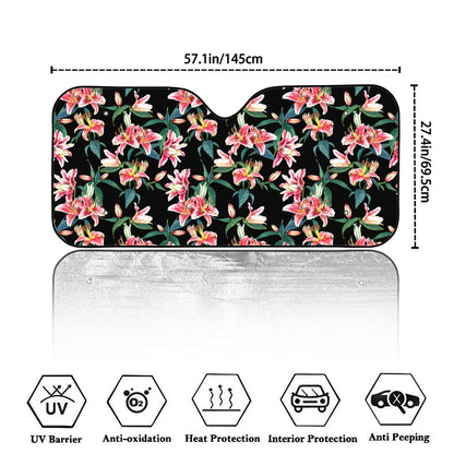Watercolor Tropical Lily Pattern Print Car Windshield Sun Shade