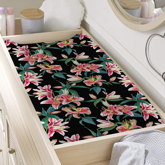 Watercolor Tropical Lily Pattern Print Changing Pad Cover