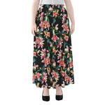 Watercolor Tropical Lily Pattern Print Chiffon Maxi Skirt