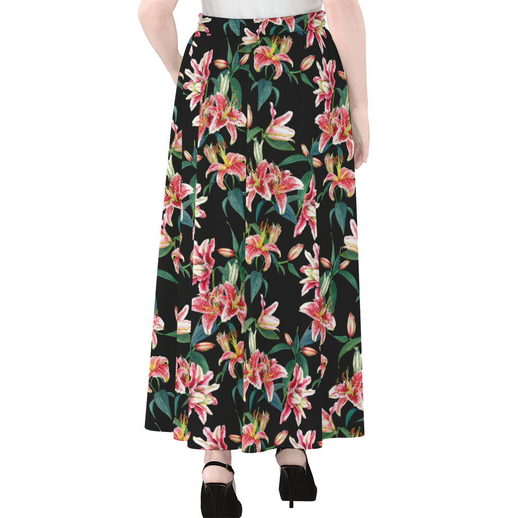 Watercolor Tropical Lily Pattern Print Chiffon Maxi Skirt