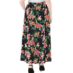 Watercolor Tropical Lily Pattern Print Chiffon Maxi Skirt