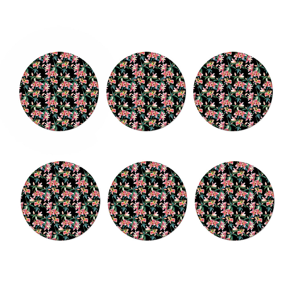 Watercolor Tropical Lily Pattern Print Coaster Set