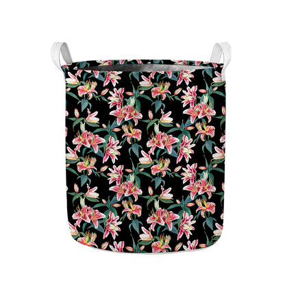 Watercolor Tropical Lily Pattern Print Collapsible Laundry Basket