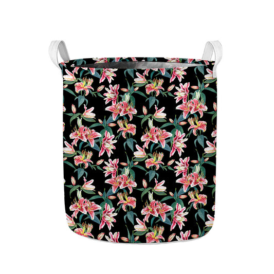 Watercolor Tropical Lily Pattern Print Collapsible Laundry Basket