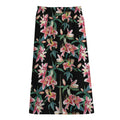Watercolor Tropical Lily Pattern Print Cotton Front Slit Maxi Skirt