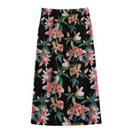 Watercolor Tropical Lily Pattern Print Cotton Front Slit Maxi Skirt