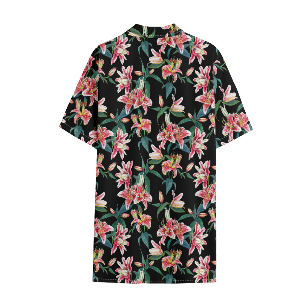 Watercolor Tropical Lily Pattern Print Cotton Hawaiian Shirt