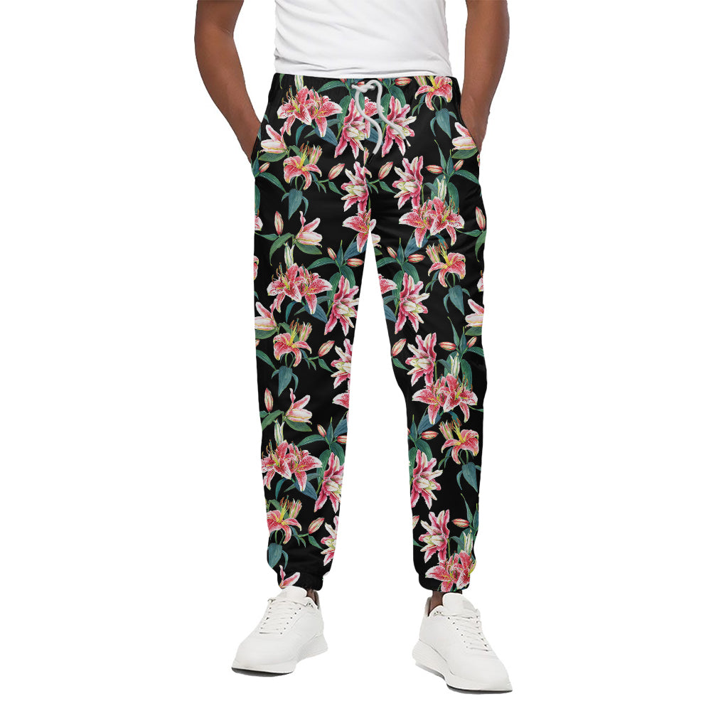 Watercolor Tropical Lily Pattern Print Cotton Pants