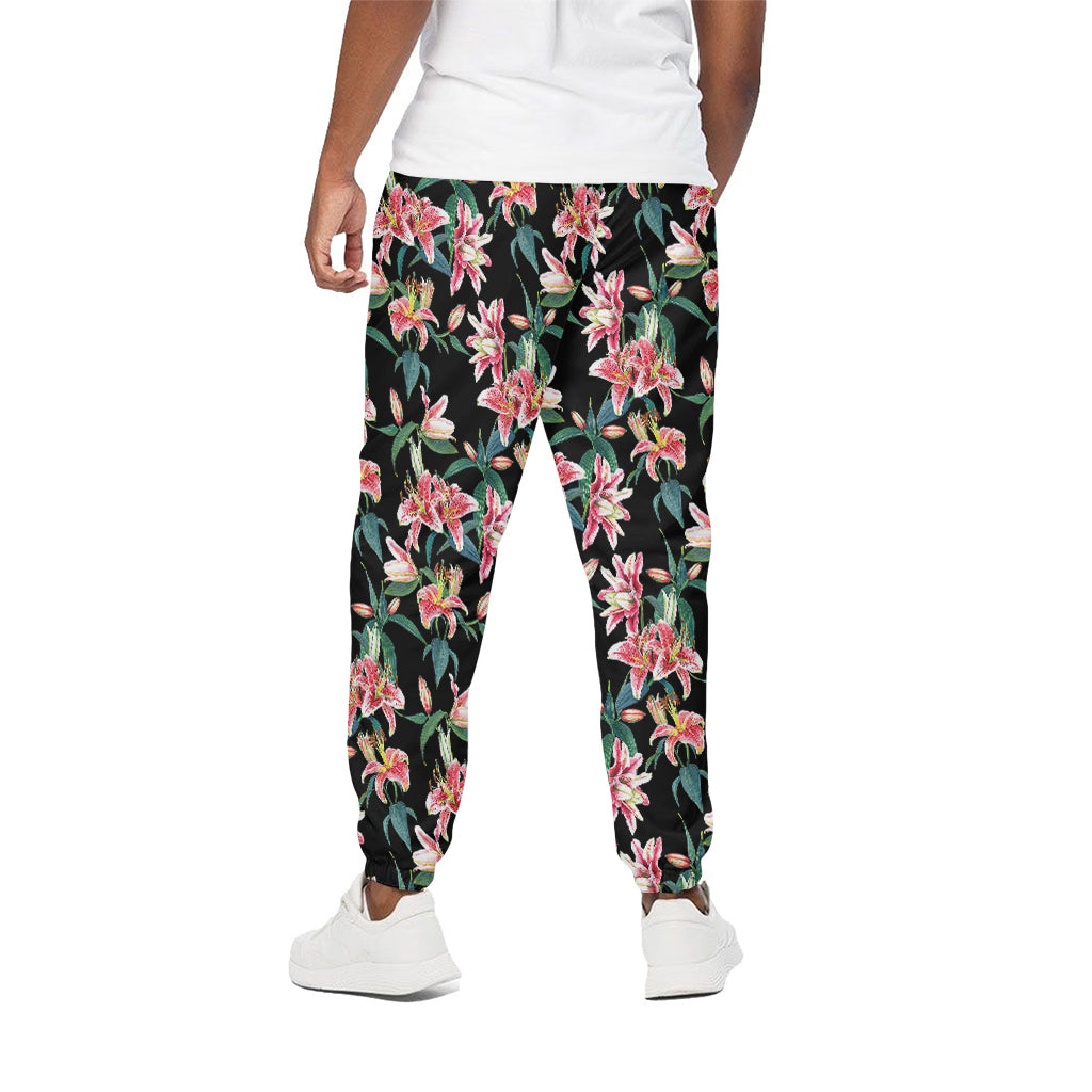 Watercolor Tropical Lily Pattern Print Cotton Pants