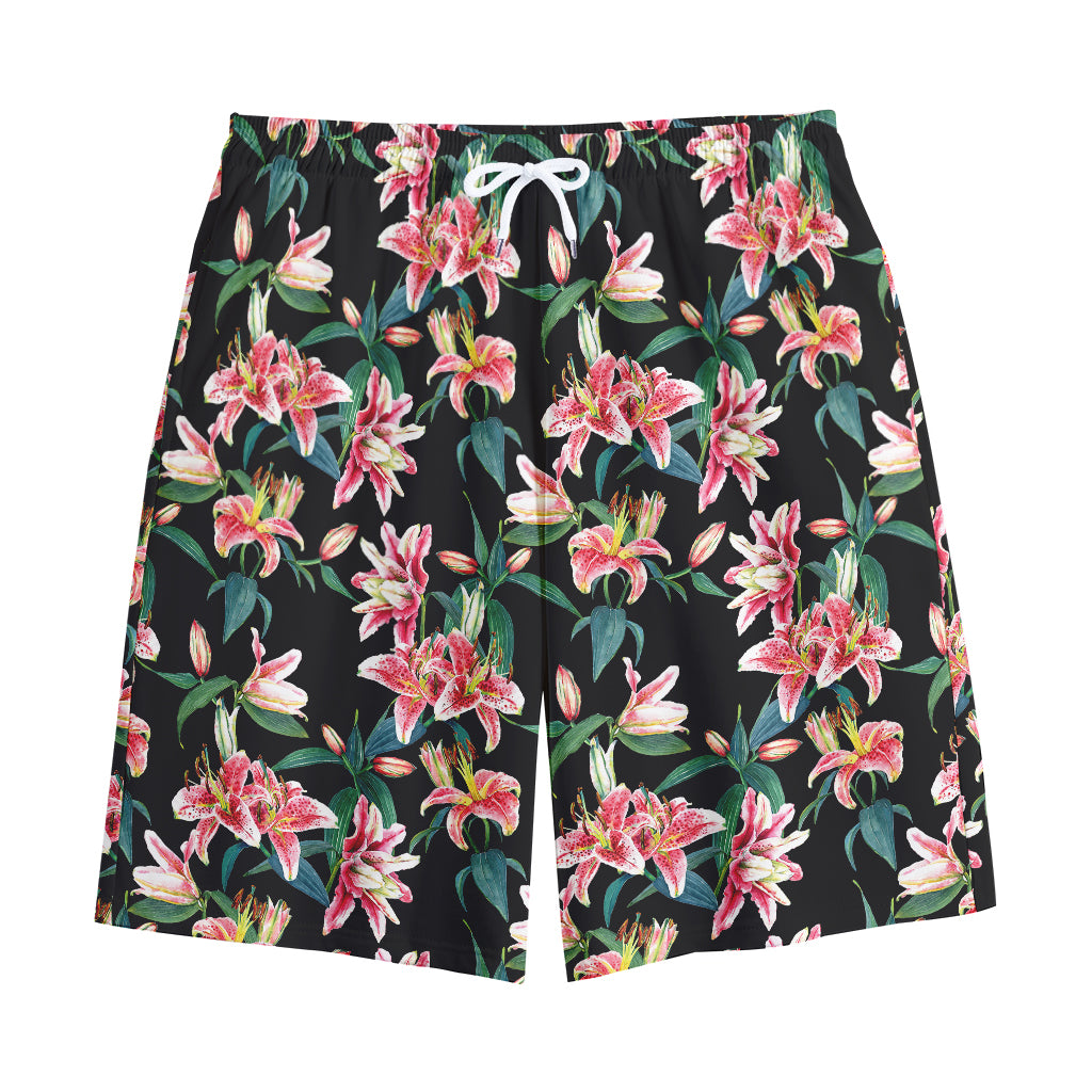 Watercolor Tropical Lily Pattern Print Cotton Shorts