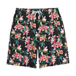 Watercolor Tropical Lily Pattern Print Cotton Shorts