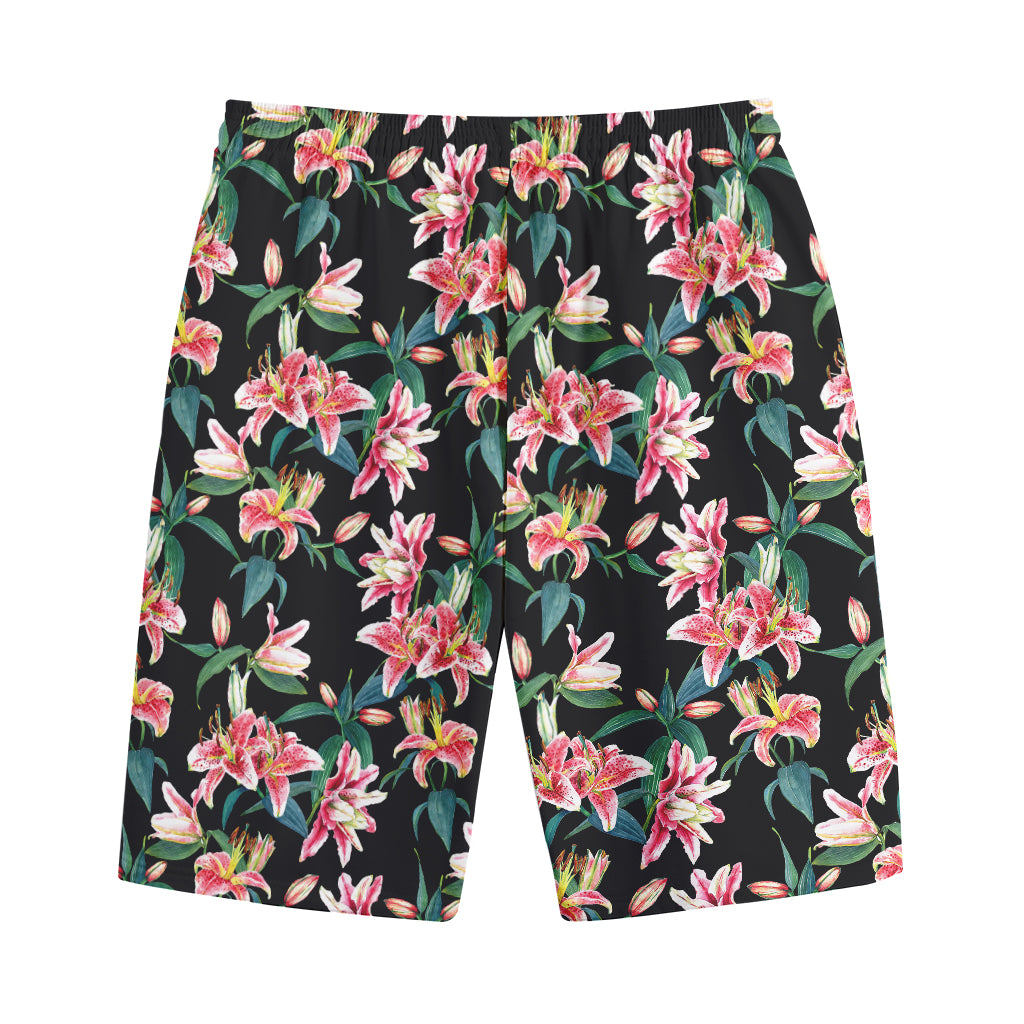 Watercolor Tropical Lily Pattern Print Cotton Shorts