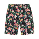 Watercolor Tropical Lily Pattern Print Cotton Shorts