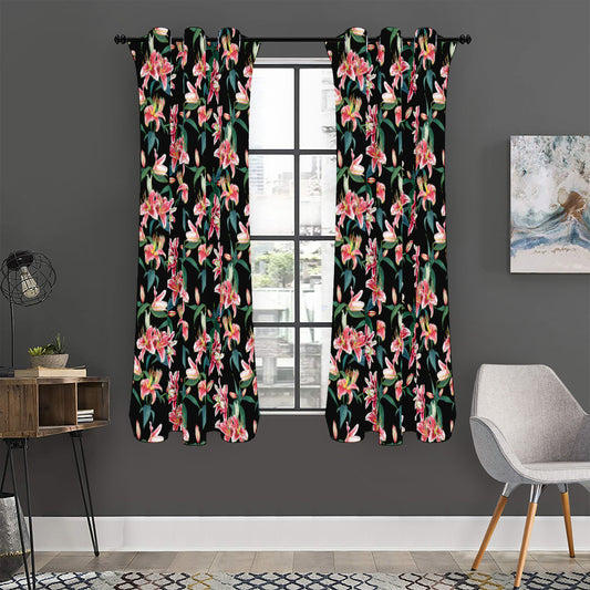Watercolor Tropical Lily Pattern Print Curtain