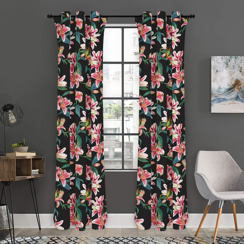 Watercolor Tropical Lily Pattern Print Curtain