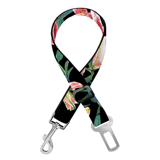 Watercolor Tropical Lily Pattern Print Dog Seat Belt