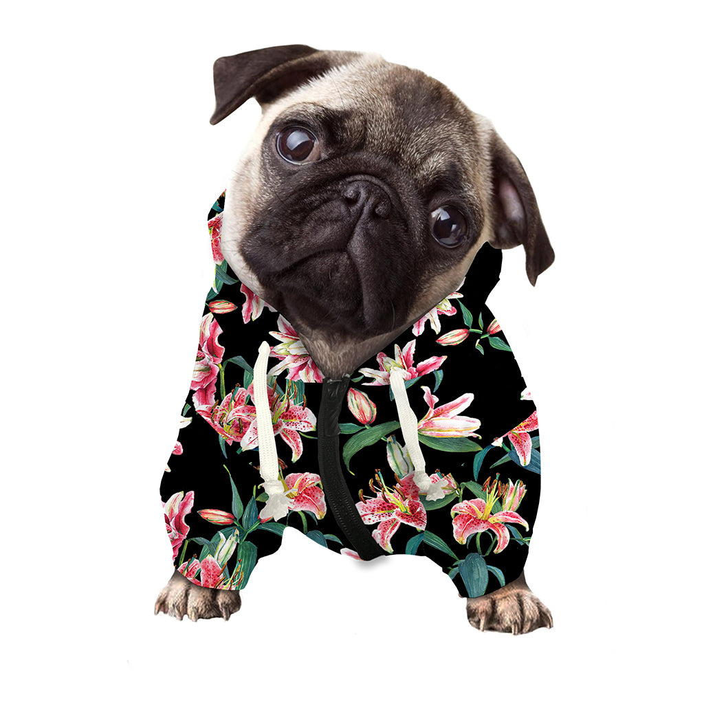 Watercolor Tropical Lily Pattern Print Dog Zip Up Hoodie