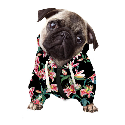 Watercolor Tropical Lily Pattern Print Dog Zip Up Hoodie