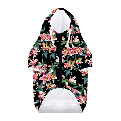 Watercolor Tropical Lily Pattern Print Dog Zip Up Hoodie