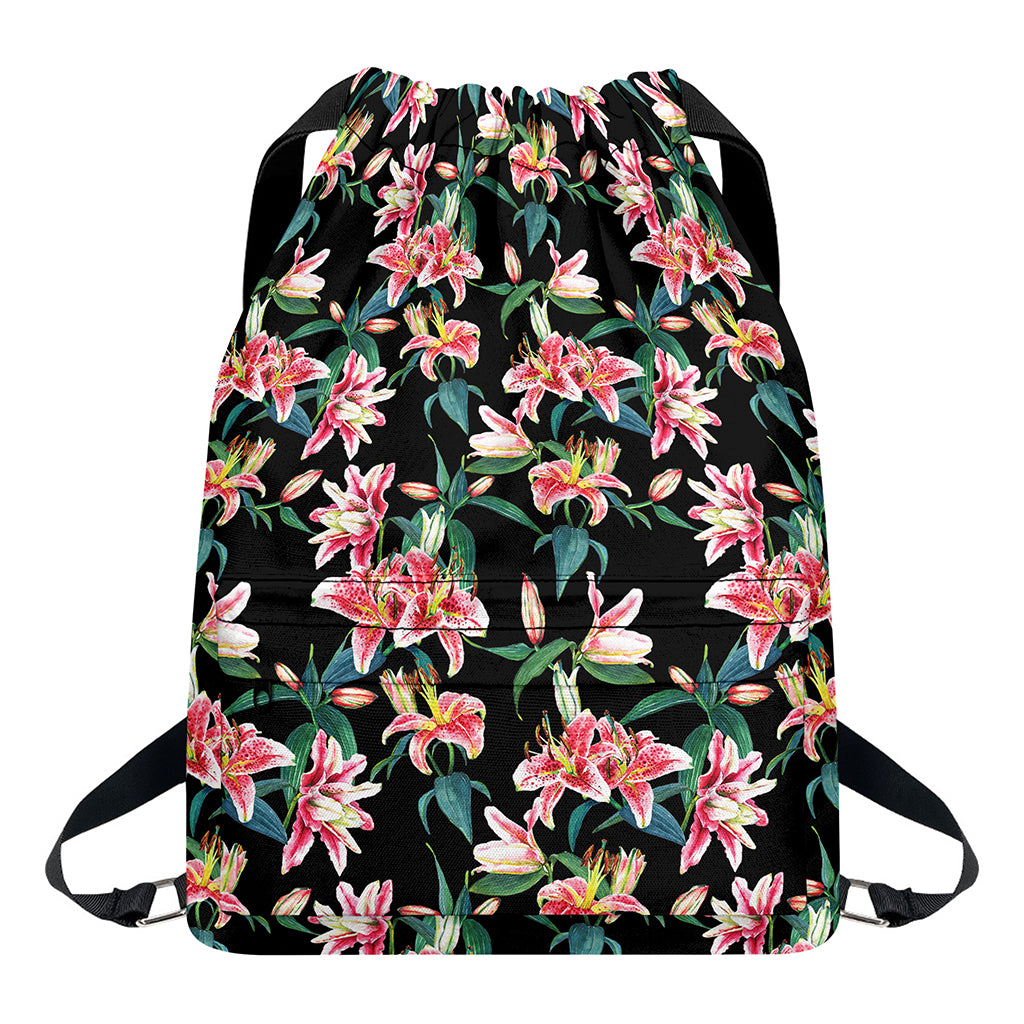Watercolor Tropical Lily Pattern Print Drawstring Backpack
