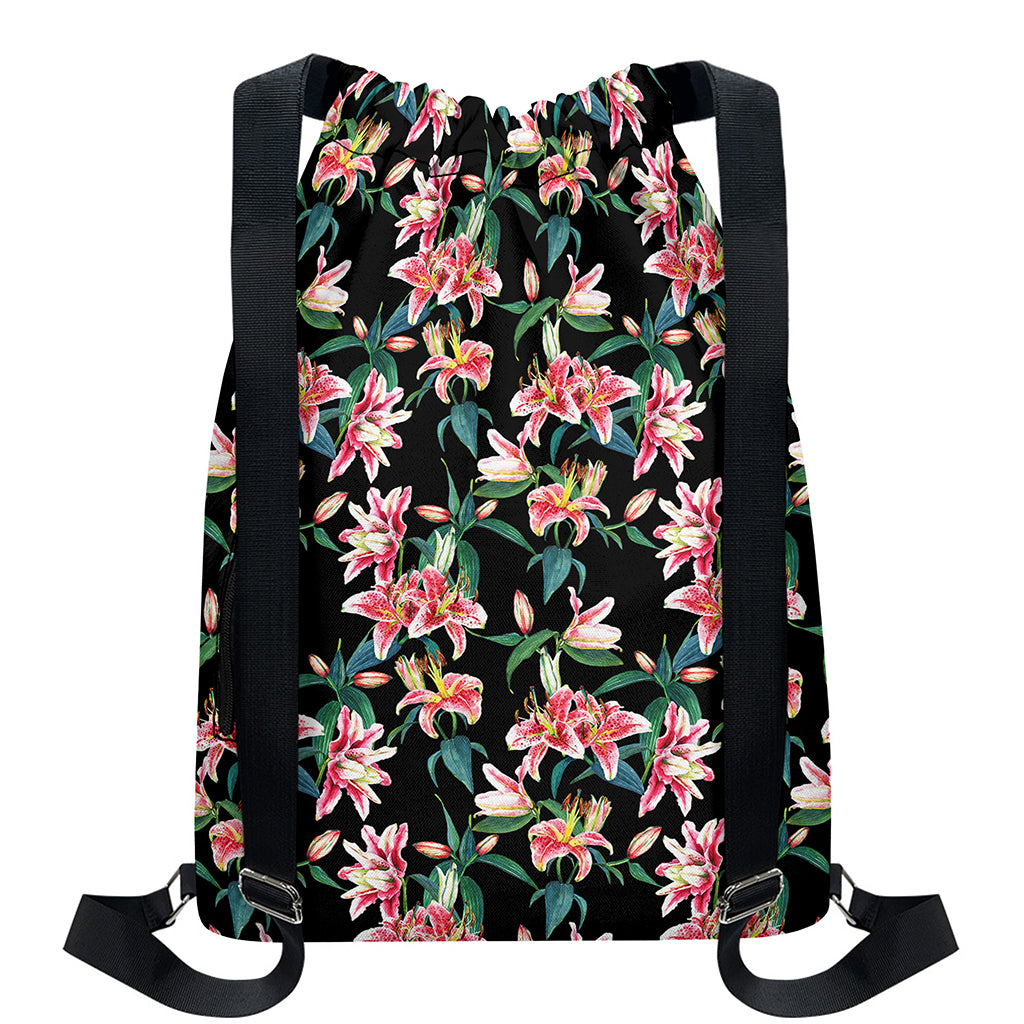 Watercolor Tropical Lily Pattern Print Drawstring Backpack