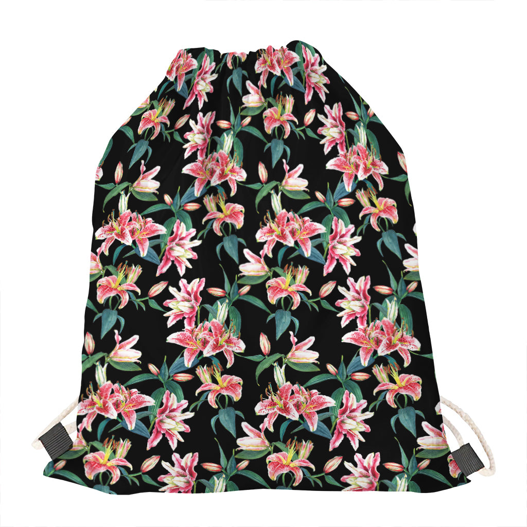 Watercolor Tropical Lily Pattern Print Drawstring Bag