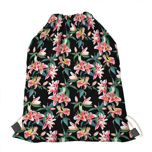 Watercolor Tropical Lily Pattern Print Drawstring Bag