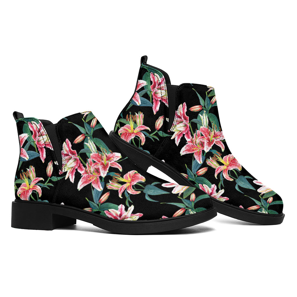 Watercolor Tropical Lily Pattern Print Flat Ankle Boots