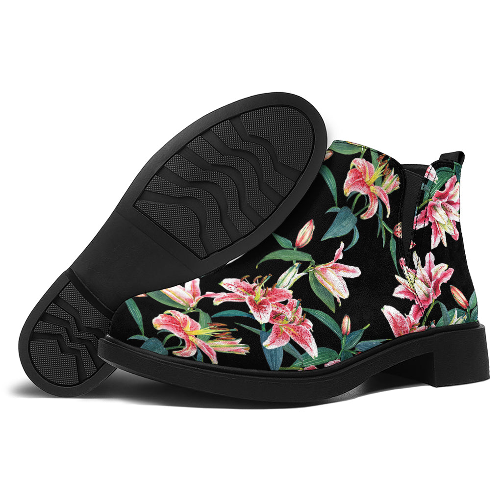 Watercolor Tropical Lily Pattern Print Flat Ankle Boots