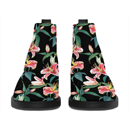 Watercolor Tropical Lily Pattern Print Flat Ankle Boots