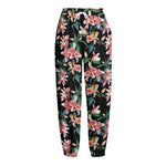 Watercolor Tropical Lily Pattern Print Fleece Lined Knit Pants