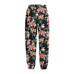 Watercolor Tropical Lily Pattern Print Fleece Lined Knit Pants