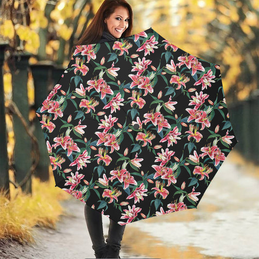 Watercolor Tropical Lily Pattern Print Foldable Umbrella