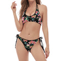 Watercolor Tropical Lily Pattern Print Halter Scoop Tie Side Bikini