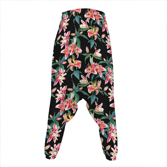 Watercolor Tropical Lily Pattern Print Hammer Pants