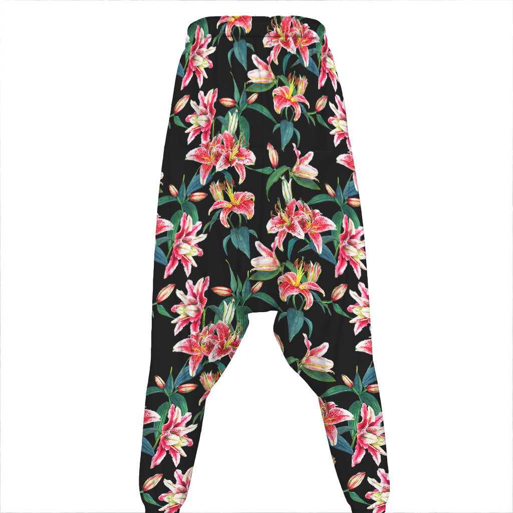Watercolor Tropical Lily Pattern Print Hammer Pants