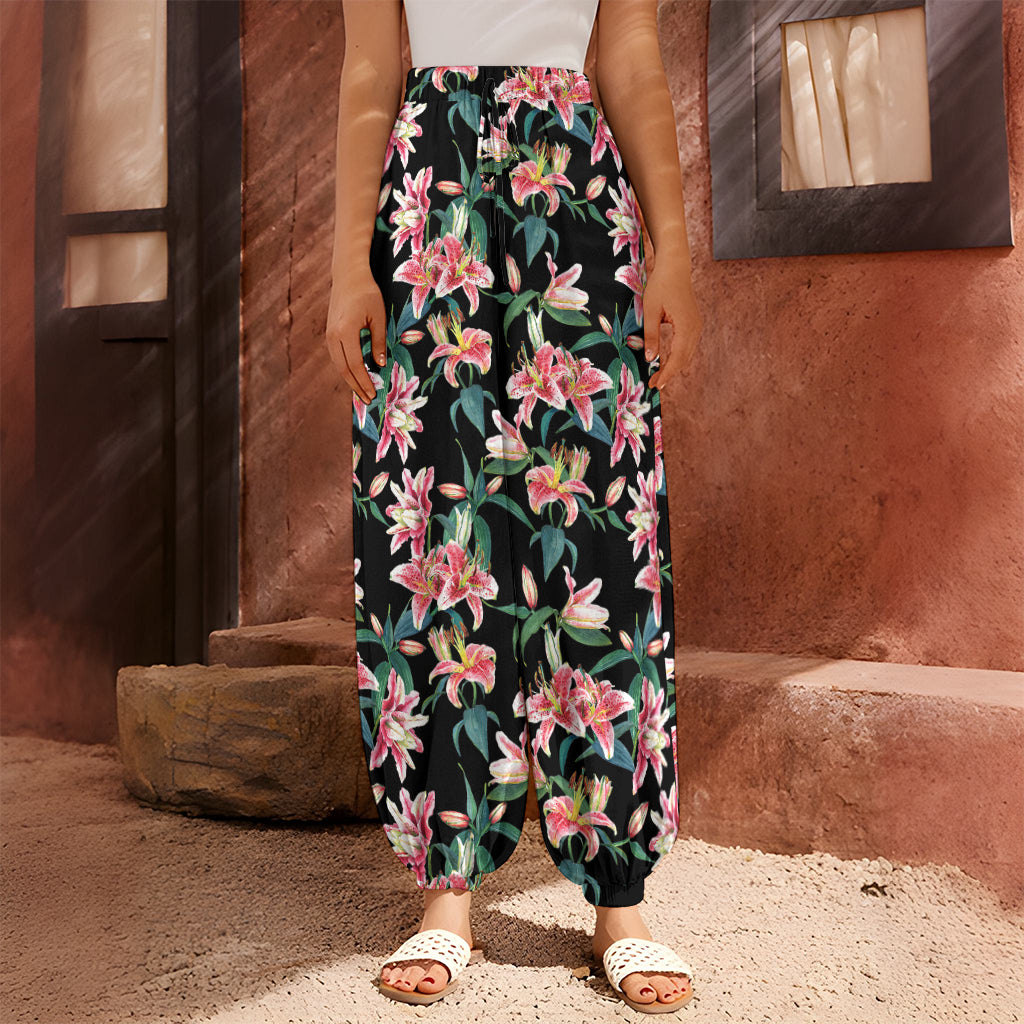 Watercolor Tropical Lily Pattern Print Harem Pants