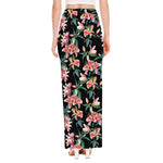 Watercolor Tropical Lily Pattern Print High Slit Maxi Skirt