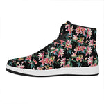 Watercolor Tropical Lily Pattern Print High Top Leather Sneakers
